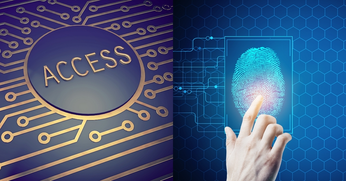 Biometric fingerprint scanning and circuit board with "ACCESS" text.