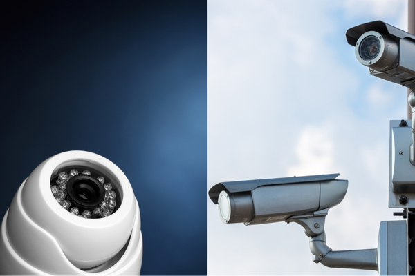 A split image featuring two types of CCTV cameras.