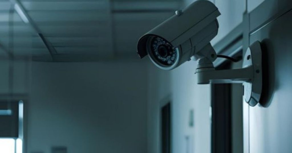 A modern, high-resolution CCTV security camera mounted on an interior wall of a home. The device is designed to monitor and record indoor activity for safety and surveillance. Its sleek design includes infrared sensors and a wide-angle lens, positioned to capture a broad view of the room